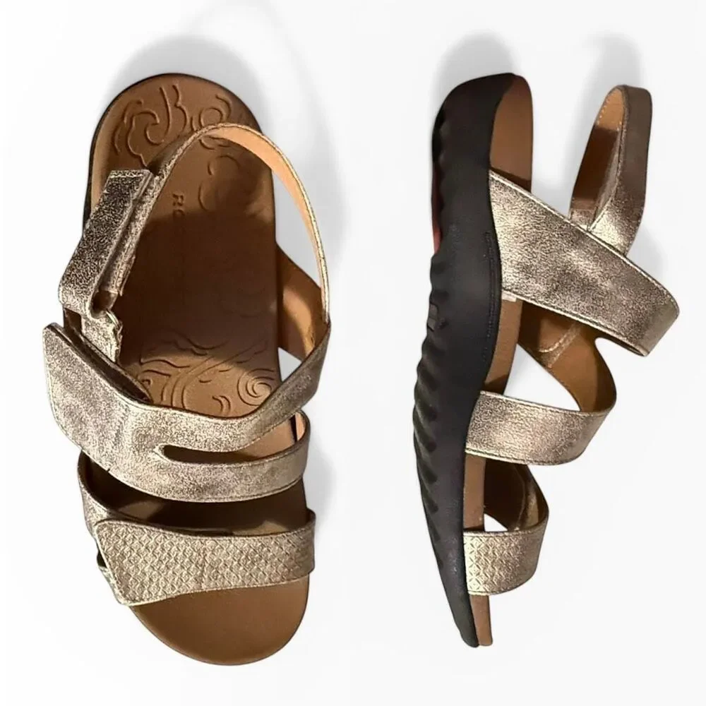 Rockport Ridge Asymmetrical Sandals Women's size 8.5 Adjustable Metallic Gold